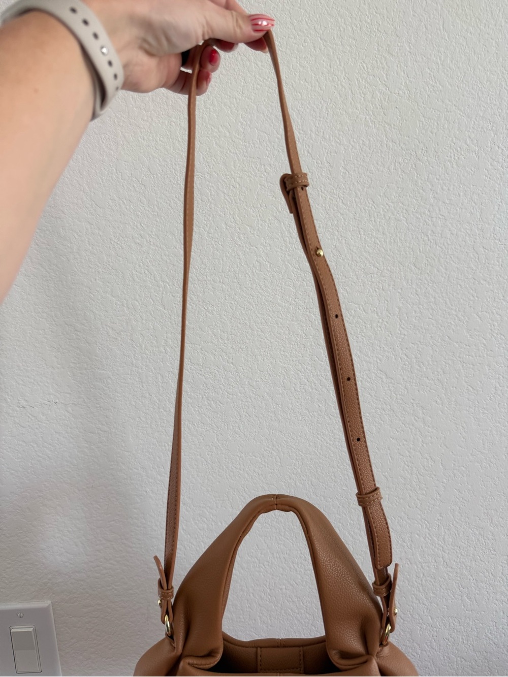 Women's Tan Pebbled Leather Top-Handle Bag - Picture 4 of 9